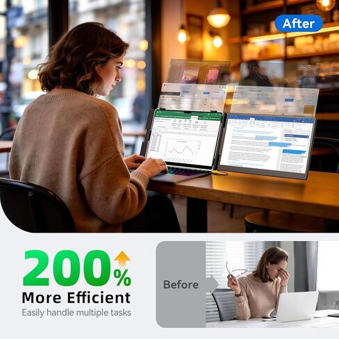 موسع شاشة الكمبيوتر المحمول 14 بوصة، شاشة محمولة FHD 1080P لأجهزة الكمبيوتر المحمول، توصيل وتشغيل موسع شاشة الضوء، شاشة كمبيوتر IPS للكمبيوتر المحمول 13-17 بوصة (طول الشاشة: 11.81 بوصة - 16.14 بوصة) للعمل أثناء السفر in Kuwait