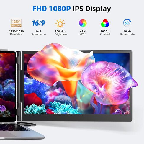 موسع شاشة الكمبيوتر المحمول 14 بوصة، شاشة محمولة FHD 1080P لأجهزة الكمبيوتر المحمول، توصيل وتشغيل موسع شاشة الضوء، شاشة كمبيوتر IPS للكمبيوتر المحمول 13-17 بوصة (طول الشاشة: 11.81 بوصة - 16.14 بوصة) للعمل أثناء السفر in Kuwait