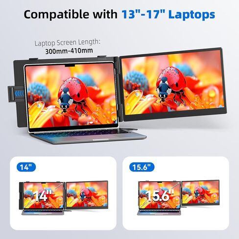 موسع شاشة الكمبيوتر المحمول 14 بوصة، شاشة محمولة FHD 1080P لأجهزة الكمبيوتر المحمول، توصيل وتشغيل موسع شاشة الضوء، شاشة كمبيوتر IPS للكمبيوتر المحمول 13-17 بوصة (طول الشاشة: 11.81 بوصة - 16.14 بوصة) للعمل أثناء السفر in Kuwait