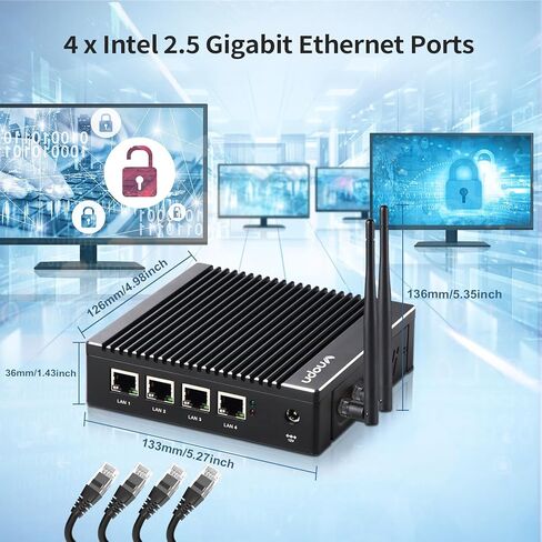 جهاز جدار حماية صغير بدون مروحة كمبيوتر صغير Intel J3710 رباعي النواة، 4 × Intel i226 Ethernet LAN بوابة تحكم ناعمة لجهاز التوجيه، اختبار AES NI مع pf-Sense/opn-Sense Wi-Fi (8G 128GB) in Kuwait