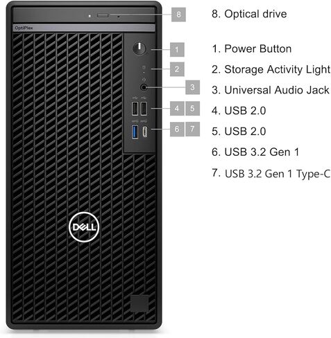 كمبيوتر مكتبي للأعمال Dell OptiPlex 7020 7000 Series Tower Business، Intel 6-Core i5-12500 (Beat i7-11700)، ذاكرة الوصول العشوائي DDR5 سعة 64 جيجابايت، 1 تيرابايت PCIe SSD، DVDRW، محول WiFi، RJ-45، HDMI، DisplayPort، Windows 11 Pro in Kuwait