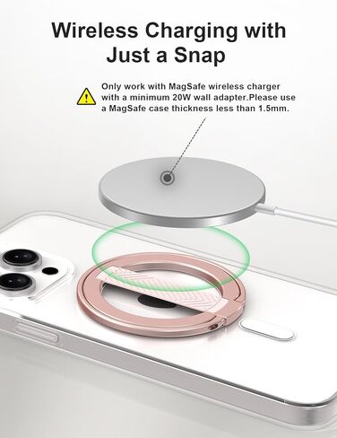 حامل بمقبض هاتف EWA MagOne الجيل الثاني [متوافق مع MagSafe] مع حزام إصبع من السيليكون قابل للاستبدال، وحلقة حامل حلقية مغناطيسية، لهاتف iPhone 16,15,14,13Pro/ Max/Plus-(وردي) in Kuwait