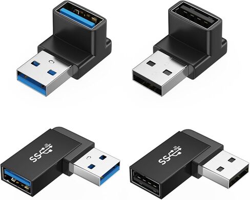 حزمة من 4 وصلات USB 3.2 ذكر إلى أنثى 90 درجة من الألومنيوم لثني الكابل وتوفير المساحة في الكمبيوتر USB على شكل حرف L in Kuwait