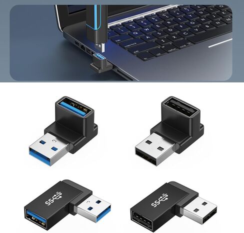 حزمة من 4 وصلات USB 3.2 ذكر إلى أنثى 90 درجة من الألومنيوم لثني الكابل وتوفير المساحة في الكمبيوتر USB على شكل حرف L in Kuwait