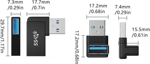 حزمة من 4 وصلات USB 3.2 ذكر إلى أنثى 90 درجة من الألومنيوم لثني الكابل وتوفير المساحة في الكمبيوتر USB على شكل حرف L in Kuwait