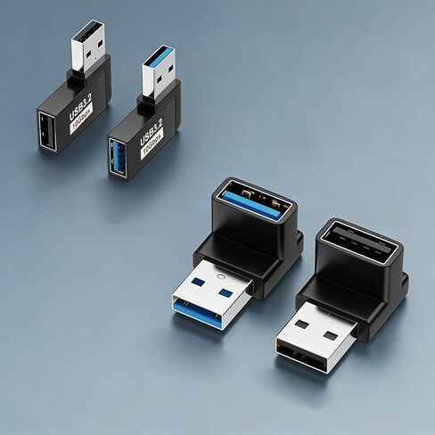 حزمة من 4 وصلات USB 3.2 ذكر إلى أنثى 90 درجة من الألومنيوم لثني الكابل وتوفير المساحة في الكمبيوتر USB على شكل حرف L in Kuwait
