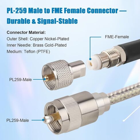 CB Coax Cable 10FT, RG8X FME Female to UHF PL-259 Male with FME Male to PL-259 Adapter, Low Loss RF Coaxial Cable for Antenna, CB Radio, Ham Radio, Marine, Mobile, and GPS Systems in Saudi Arabia