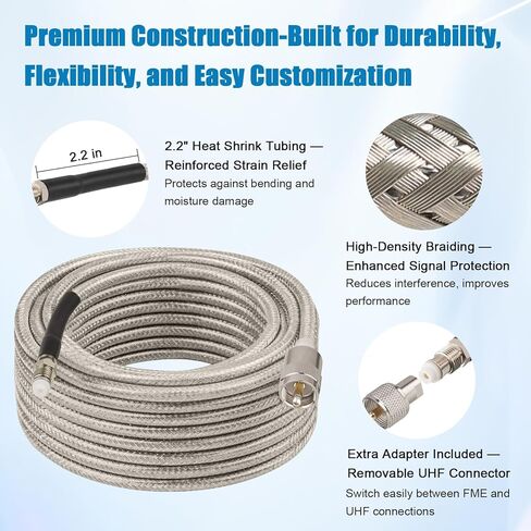 CB Coax Cable 10FT, RG8X FME Female to UHF PL-259 Male with FME Male to PL-259 Adapter, Low Loss RF Coaxial Cable for Antenna, CB Radio, Ham Radio, Marine, Mobile, and GPS Systems in Saudi Arabia