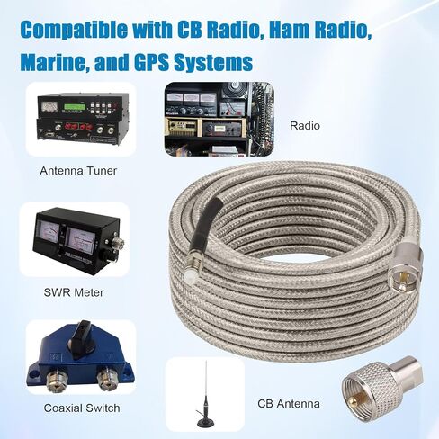 CB Coax Cable 10FT, RG8X FME Female to UHF PL-259 Male with FME Male to PL-259 Adapter, Low Loss RF Coaxial Cable for Antenna, CB Radio, Ham Radio, Marine, Mobile, and GPS Systems in Saudi Arabia