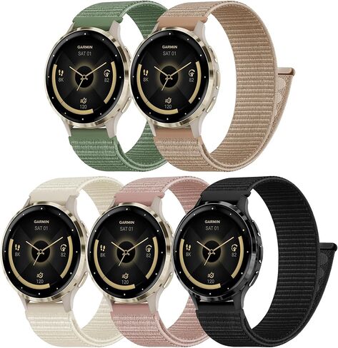 5 عبوات من النايلون الرياضي المتوافق مع Garmin Venu 3S/Venu 2S، 18 ملم من النايلون الناعم المسامي وقابل للغسل واستبدال سوار المعصم لـ Vivoactive 4S/Forerunner 255S/265S للنساء والرجال in Kuwait