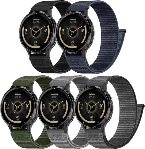 5 عبوات من النايلون الرياضي المتوافق مع Garmin Venu 3S/Venu 2S، 18 ملم من النايلون الناعم المسامي وقابل للغسل واستبدال سوار المعصم لـ Vivoactive 4S/Forerunner 255S/265S للنساء والرجال in Kuwait