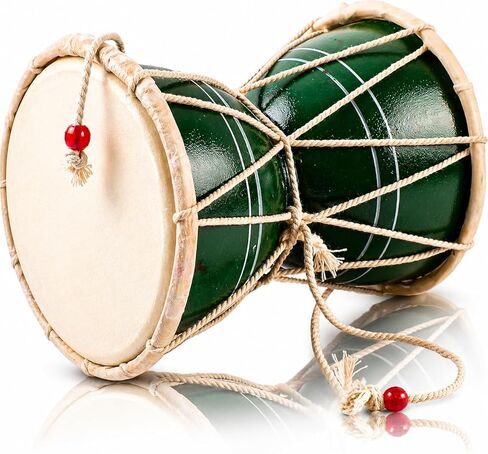 Handmade Wooden & Leather Classical Indian Folk Dumroo Damroo Damaru Hand Drum Set Percussion Decorative Collectible Showpiece World Musical Instruments (Multi) in Kuwait