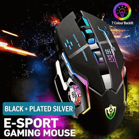 【 Plug and play - No Latency 】2026 Professional Gaming Mouse Wired, Ergonomic Gaming Player Laptop Optical Computer Mouse with RGB Backlight, 4 Adjustable DPI up to 3200, 6 Programmable Shortcut Keys in Kuwait
