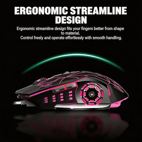 【 Plug and play - No Latency 】2026 Professional Gaming Mouse Wired, Ergonomic Gaming Player Laptop Optical Computer Mouse with RGB Backlight, 4 Adjustable DPI up to 3200, 6 Programmable Shortcut Keys in Kuwait