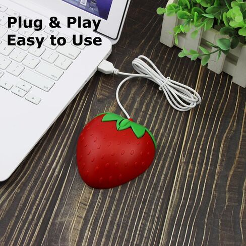 ماوس سلكي لطيف على شكل فاكهة حمراء على شكل فراولة، ماوس صامت محمول خفيف الوزن USB جرلي بصري سلكي لجهاز Chromebook PC والكمبيوتر المحمول Mac وكمبيوتر سطح المكتب والكمبيوتر المحمول للأطفال والبنات والنساء والمكتب هدية للمدرسة in Kuwait