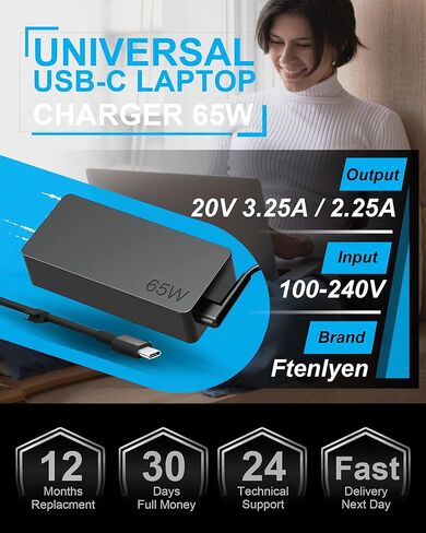 شاحن كمبيوتر محمول USB C 65 وات متوافق مع Lenovo ThinkPad T14 T14s T15 T16 E14 E15 E16 T480 T480S T580S E480 E580 X1 Carboon Yoga 7i 9i C930 C940 X13 Chromebook C330 S330 محول طاقة سريع in Kuwait