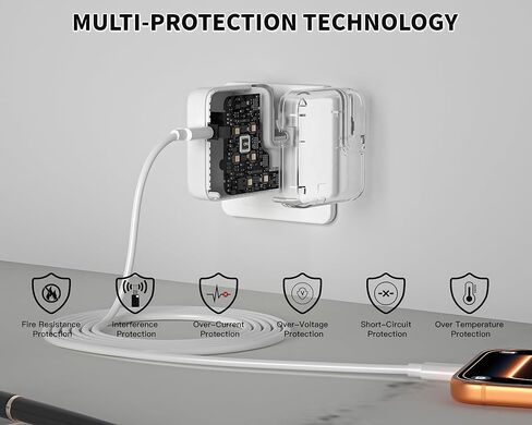شاحن Mac Book Pro - محول طاقة شاحن سريع USB C بقدرة 45 وات لمنفذ USB C MacBook Air 13 15 بوصة /MacBook Pro 14 16 بوصة، iPhone 17/ 16/ 15، iPad Pro، وجميع أجهزة USBC، كابل نوع C بطول 6 أقدام متضمن in Kuwait