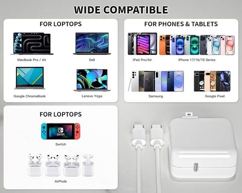 شاحن Mac Book Pro - محول طاقة شاحن سريع USB C بقدرة 45 وات لمنفذ USB C MacBook Air 13 15 بوصة /MacBook Pro 14 16 بوصة، iPhone 17/ 16/ 15، iPad Pro، وجميع أجهزة USBC، كابل نوع C بطول 6 أقدام متضمن in Kuwait