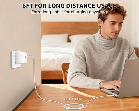 شاحن Mac Book Pro - محول طاقة شاحن سريع USB C بقدرة 45 وات لمنفذ USB C MacBook Air 13 15 بوصة /MacBook Pro 14 16 بوصة، iPhone 17/ 16/ 15، iPad Pro، وجميع أجهزة USBC، كابل نوع C بطول 6 أقدام متضمن in Kuwait
