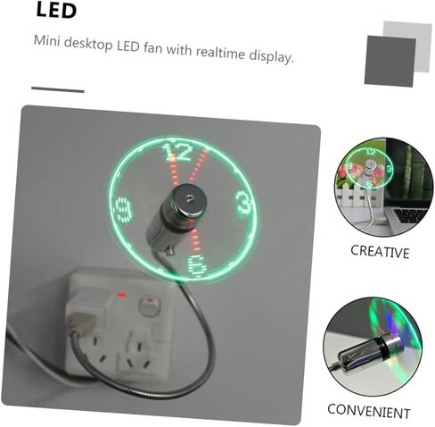 مروحة ساعة صغيرة قابلة لإعادة الشحن عبر USB مع شاشة LED في الوقت الحقيقي، مروحة تبريد محمولة على شكل عنق الإوزة للاستخدام المنزلي والمكتبي in Kuwait