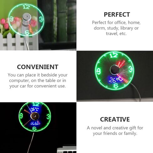 مروحة ساعة صغيرة قابلة لإعادة الشحن عبر USB مع شاشة LED في الوقت الحقيقي، مروحة تبريد محمولة على شكل عنق الإوزة للاستخدام المنزلي والمكتبي in Kuwait