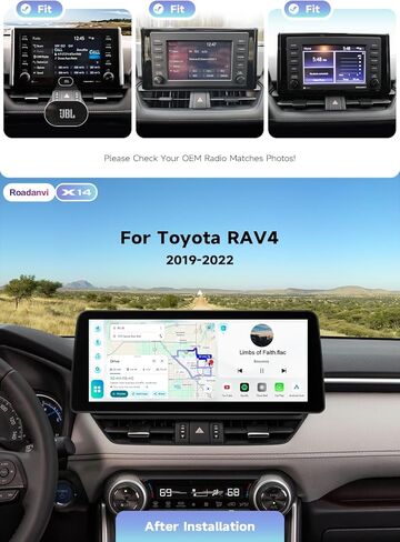 Roadanvi Android 14 6G+128G 12.3" Car Stereo for Toyota RAV4 2019-2022 Wireless Carplay Android Auto Car Radio Bluetooth 5.2 Head Unit QLED 1920x720 Touch Screen DTS GPS Navigation, X14 Series in Kuwait