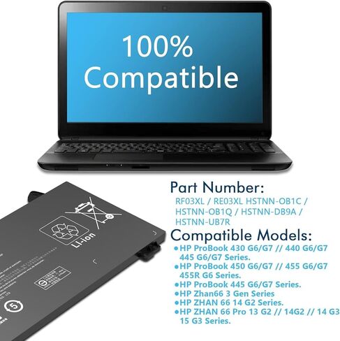 ALIPOWER RF03XL Laptop Battery Replacement for HP HP ProBook 430 440 445 450 455,455R G6 G7 ZHAN 66 Pro 13 14 15 G2 Serie L84354-005 L83685-AC1 HSTNN-OB1Q HSTNN-DB1Q HSTNN-DBN 9A HSTNN N-UB7R in Kuwait