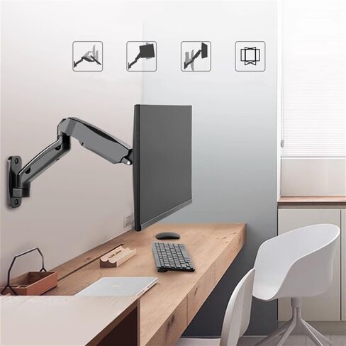 Fully Adjustable Gas Spring Monitor Mount Holds 2.2-19.8Lbs, Wall Mounted Single Monitor Arm for Max 32 Inch Screens, 75X75Mm/100X100Mm, Black Monitors Arm in Kuwait