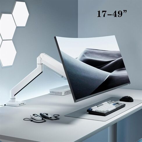 أذرع شاشة حامل شاشة واحدة شديدة التحمل مع منافذ USB 3.0، ذراع مكتب زنبركي هوائي من الألومنيوم يناسب الشاشات فائقة الاتساع حتى 49 بوصة وملحقات مكتبية بوزن 39.6 رطل in Kuwait