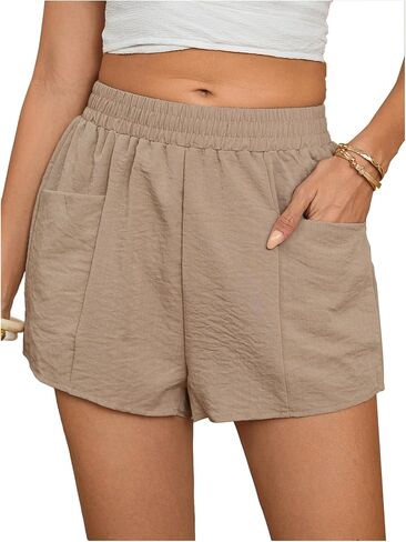 SOLY HUX Women's High Elastic Waist Shorts Wide Leg Casual Shorts with Pockets in Saudi Arabia