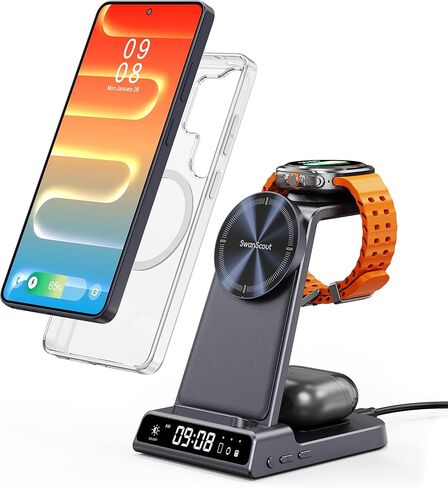 Magnetic Charger for Samsung S26 Ultra, Wireless Charging Station for Galaxy S26/S25/S24/S23 Series, Z Fold/Z Flip Series, for Galaxy Watch 8/8 Classic/Ultra/7/6/5, Galaxy Buds 3 Pro/3 (No Adapter) in Kuwait