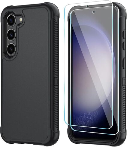 حافظة SunStory متوافقة مع حافظة Samsung Galaxy S23 مع واقي شاشة HD، وغطاء كامل الجسم عالي التحمل من 3 طبقات، حافظة حماية هجينة 3 في 1 لهاتف Galaxy S23 6.1 بوصة، أسود in Kuwait