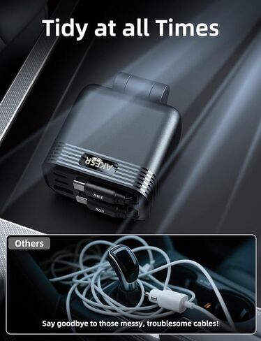 شاحن سيارة AKESR 5 في 1 قابل للسحب لهاتف iPhone 17، ومحول سيارة USB-C بقدرة 66 وات، هدية متعددة الاستخدامات لكل من الرجال والنساء، ولهاتف iPhone 17/16/15/14/13/12 وAndroid لسلسلة Samsung S25. in Kuwait
