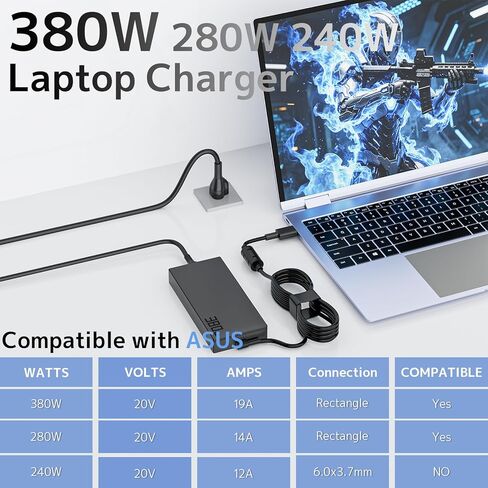 380W 280W Laptop Charger Replacement for Asus ROG Strix G16 G18 2025 G615LW G815 G815LP Ultra 9 Scar 18 16 G835 G635 Tuf Gaming F16 RTX 5080 5070 5090 Power Supply ADP-380AB B 20V 19A AC Adapter Cord in Kuwait