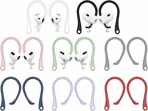A-Focus 8 Pairs Ear Hooks for AirPods 4 3 2 1, Anti-Slip, Ergonomic Design, Clip Ergonomic Design Sport Accessories Compatible with AirPods Pro 2nd 1st Black White Pink Purple Red Green Gray Blue in Kuwait