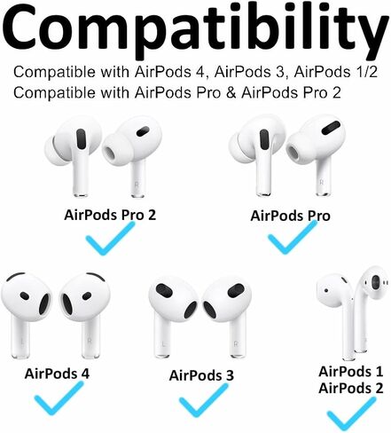 A-Focus 8 Pairs Ear Hooks for AirPods 4 3 2 1, Anti-Slip, Ergonomic Design, Clip Ergonomic Design Sport Accessories Compatible with AirPods Pro 2nd 1st Black White Pink Purple Red Green Gray Blue in Kuwait