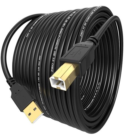 كابل طابعة USB A إلى USB 2.0 B مصمم لـ HP Epson Canon Brother Dell Lexmark Xerox Samsung Oki USB Midi Cable للماسح الضوئي / لوحة المفاتيح المتوسطة / أجهزة فك ترميز البيانو الرقمية / DAC والمزيد - 15FT in Kuwait