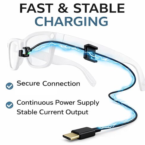 Charging Cable for Ray-Ban Meta Wayfarer & Gen 2, 3.9ft Type-C Clip-On Tangle-Free Design, Fast Charge While Wearing, Compatible with Power Bank, Phone, Car, Laptop in Saudi Arabia