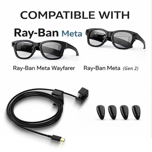 Charging Cable for Ray-Ban Meta Wayfarer & Gen 2, 3.9ft Type-C Clip-On Tangle-Free Design, Fast Charge While Wearing, Compatible with Power Bank, Phone, Car, Laptop in Saudi Arabia