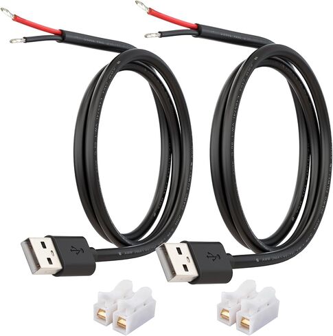 USB Power Cable to Bare Wire, 20AWG 1M USB-A Male Plug Pigtail, 5V 5A DIY Power Wire with Copper Quick Wire Connectors, for LED Strip, Arduino, Electronics Projects,2-Pack in Kuwait