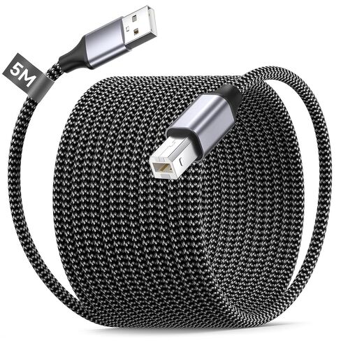 كابل طابعة USB بطول 16 قدم، كابل طابعة HP عالي السرعة USB A إلى USB B سلك الطابعة، سلك كابل USB للطابعة الطويلة من النايلون العالمي لـ HP Canon Epson Dell Samsung Brother Lexmark Xerox والطابعات والماسح الضوئي وما إلى ذلك in Kuwait