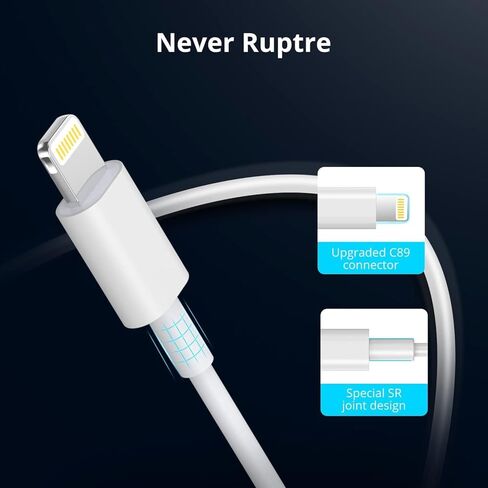 DR VAKU® USB C إلى Lightning Cable 1M كابل شاحن سريع USB-C سلك توصيل الطاقة لـ 14/13/12/12 Pro Max/12 Mini/11/11Pro/Xs/Max/Xr/X/8/8Plus/iPad in Kuwait