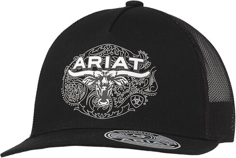 قبعة ARIAT الرجالية Paisley Longhorn Trucker، Snapback، أسود، مقاس واحد in Kuwait