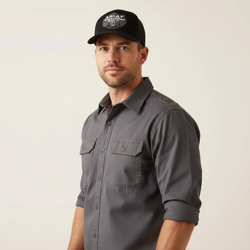 قبعة ARIAT الرجالية Paisley Longhorn Trucker، Snapback، أسود، مقاس واحد in Kuwait