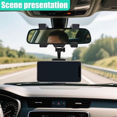 حامل هاتف بمرآة الرؤية الخلفية يدور 360 درجة للسيارة، متعدد الوظائف بأربعة زوايا ثابتة ونظام تحديد المواقع العالمي للسيارات مع ذراع قابل للتعديل، حامل عالمي للهواتف الذكية مضاد للاهتزاز (أسود) in Kuwait