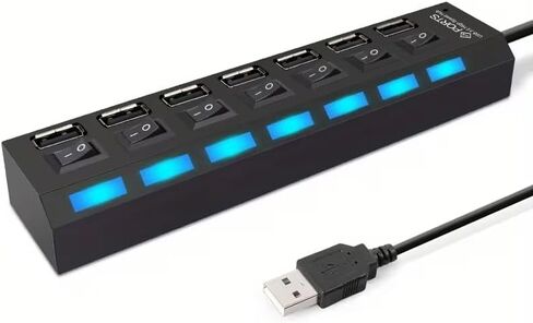 محور USB 7 منافذ، محور USB 2.0 مع مفاتيح طاقة مستقلة ومؤشرات LED، موسع موزع USB محمول لأجهزة الكمبيوتر المحمول والكمبيوتر الشخصي in Saudi Arabia