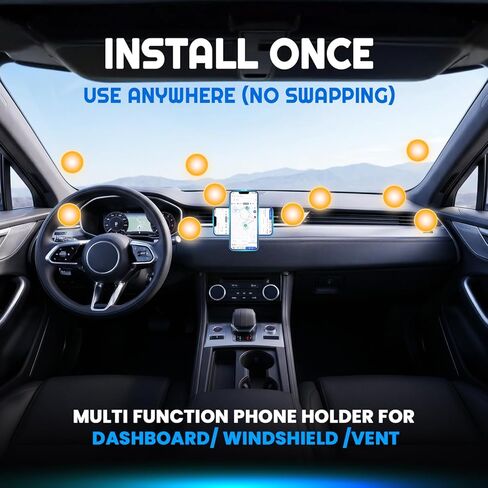 Magnetic Phone Holder for Car - 3 Holder Bundle | MagSafe Compatible Car Mount (Dashboard, Air Vent & Steering Side) Strong Magnet & Nano Gel Suction for iPhone 17 Pro Max, 16, 15, 14 & Android in Kuwait