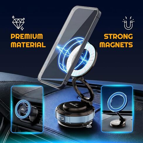 Magnetic Phone Holder for Car - 3 Holder Bundle | MagSafe Compatible Car Mount (Dashboard, Air Vent & Steering Side) Strong Magnet & Nano Gel Suction for iPhone 17 Pro Max, 16, 15, 14 & Android in Kuwait