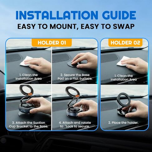 Magnetic Phone Holder for Car - 3 Holder Bundle | MagSafe Compatible Car Mount (Dashboard, Air Vent & Steering Side) Strong Magnet & Nano Gel Suction for iPhone 17 Pro Max, 16, 15, 14 & Android in Kuwait