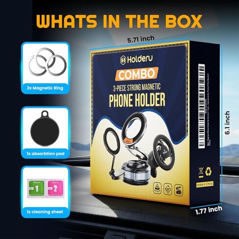 Magnetic Phone Holder for Car - 3 Holder Bundle | MagSafe Compatible Car Mount (Dashboard, Air Vent & Steering Side) Strong Magnet & Nano Gel Suction for iPhone 17 Pro Max, 16, 15, 14 & Android in Kuwait